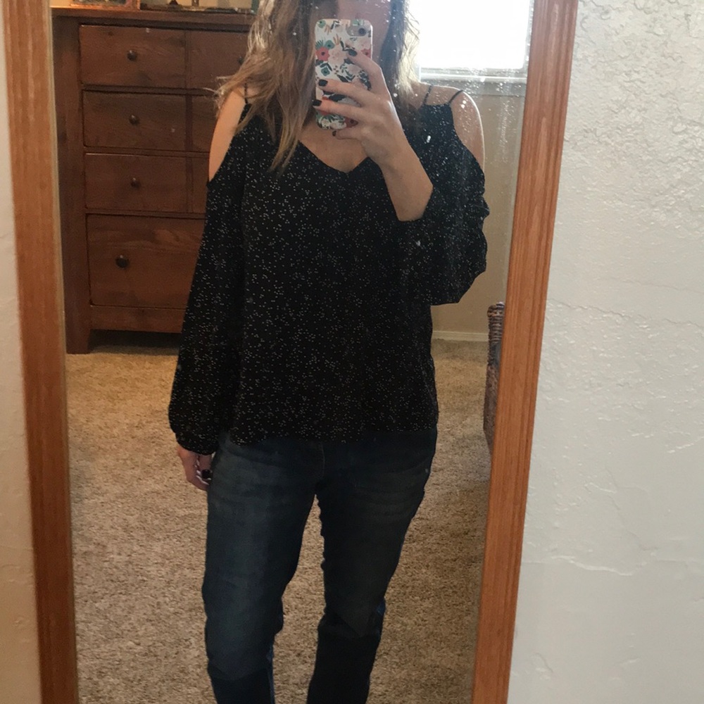 Off the should polka dot shirt